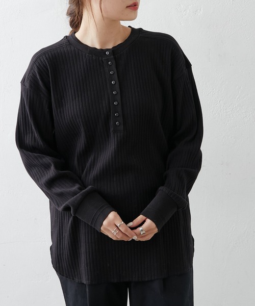 PUAL CE CIN（ピュアルセシン）の「針抜きリブヘンリーネックロングスリーブ（Tシャツ/カットソー・レディース・ブラック/グレー/ナチュラル・FREE）」の16枚目の写真