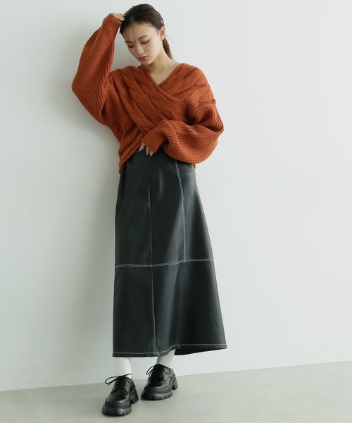 FREE'S MART（フリーズマート）の「◆前後2Wayクロスケーブルニット（ニット/セーター・レディース・ホワイト/ベージュ/ブラウン・FREE）」の4枚目の写真