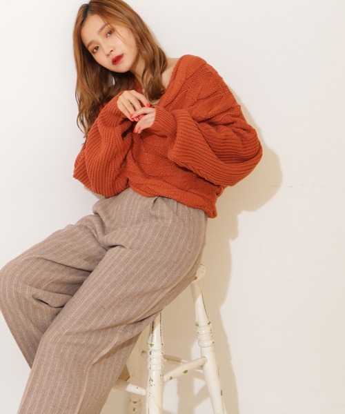 FREE'S MART（フリーズマート）の「◆前後2Wayクロスケーブルニット（ニット/セーター・レディース・ホワイト/ベージュ/ブラウン・FREE）」の13枚目の写真