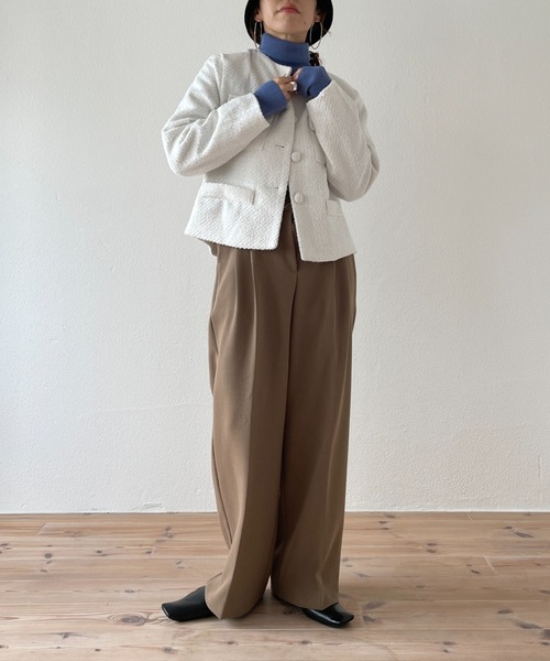 wee9s（ウィークス）の「no collar tweed jacket / ノーカラーツイードジャケット（ノーカラーコート・レディース・ホワイト/グリーン/ピンク・FREE）」の14枚目の写真