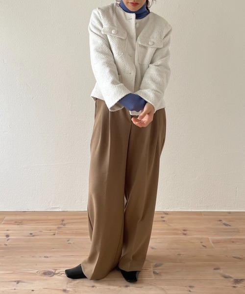 wee9s（ウィークス）の「no collar tweed jacket / ノーカラーツイードジャケット（ノーカラーコート・レディース・ホワイト/グリーン/ピンク・FREE）」の15枚目の写真