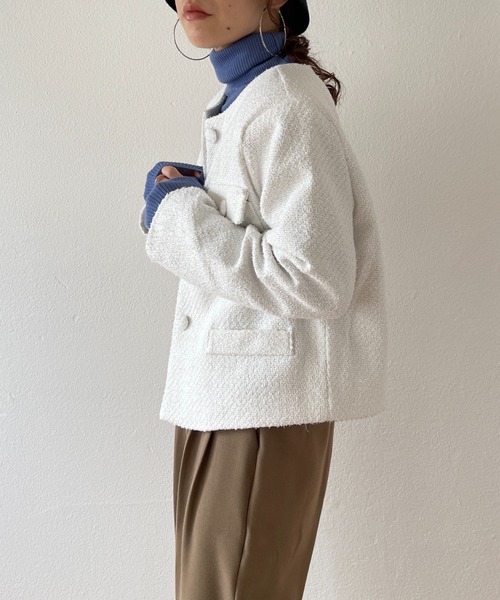 wee9s（ウィークス）の「no collar tweed jacket / ノーカラーツイードジャケット（ノーカラーコート・レディース・ホワイト/グリーン/ピンク・FREE）」の16枚目の写真
