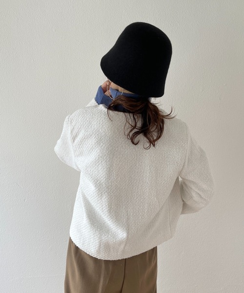 wee9s（ウィークス）の「no collar tweed jacket / ノーカラーツイードジャケット（ノーカラーコート・レディース・ホワイト/グリーン/ピンク・FREE）」の17枚目の写真