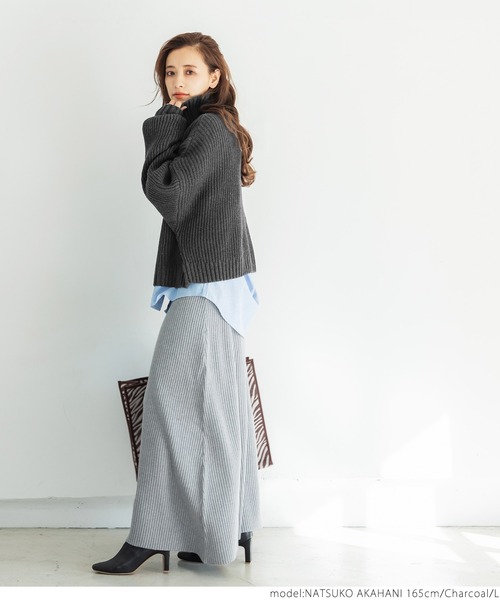 coca(coca)(コカ)の「ゆるシルエットタートルニット(ニット/セーター・レディース・チャコールグレー/アイボリー・M/L)」の8枚目の写真