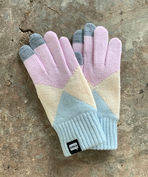 EVOLG（エヴォログ）の「EVOLG エヴォログ :MIRAGE ミラージュ：スマホ対応 ユニセックス アーガイル 手袋（手袋・レディース・ダークネイビー/グレー/ライトグリーン/ピンク/ネイビー・FREE）」の5枚目の写真