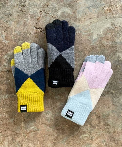 EVOLG（エヴォログ）の「EVOLG エヴォログ :MIRAGE ミラージュ：スマホ対応 ユニセックス アーガイル 手袋（手袋・レディース・ダークネイビー/グレー/ライトグリーン/ピンク/ネイビー・FREE）」の15枚目の写真
