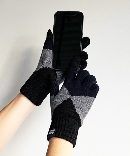 EVOLG（エヴォログ）の「EVOLG エヴォログ :MIRAGE ミラージュ：スマホ対応 ユニセックス アーガイル 手袋（手袋・レディース・ダークネイビー/グレー/ライトグリーン/ピンク/ネイビー・FREE）」の12枚目の写真