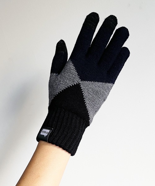 EVOLG（エヴォログ）の「EVOLG エヴォログ :MIRAGE ミラージュ：スマホ対応 ユニセックス アーガイル 手袋（手袋・レディース・ダークネイビー/グレー/ライトグリーン/ピンク/ネイビー・FREE）」の11枚目の写真