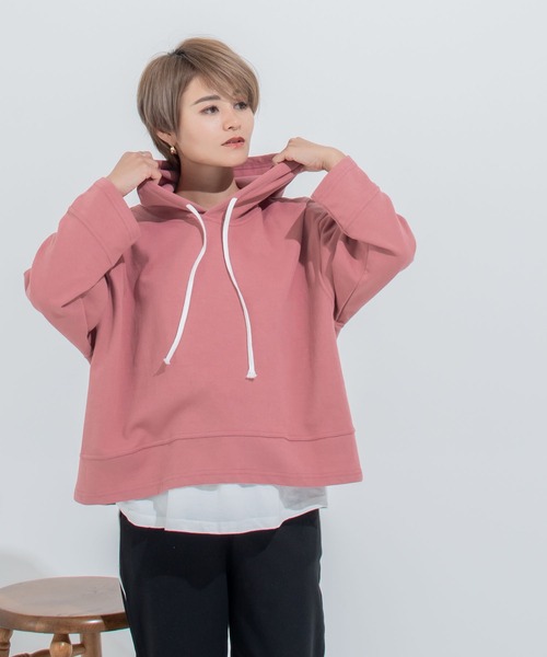 CHOCOA(チョコア)の「マタニティ授乳ラウンドスウェットパーカー(マタニティウェア/グッズ・レディース・グレー/ピンク・FREE)」の4枚目の写真