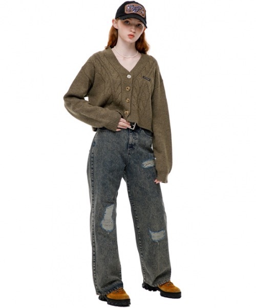 runningHIGH(ランニングハイ)の「【RUNNING HIGH 】ダメージウォッシュド デニムスラングジーンズ / DAMAGE WASHED DENIM SLUNG JEANS(デニムパンツ・レディース・ベージュ/パープル・SMALL/MEDIUM)」の8枚目の写真