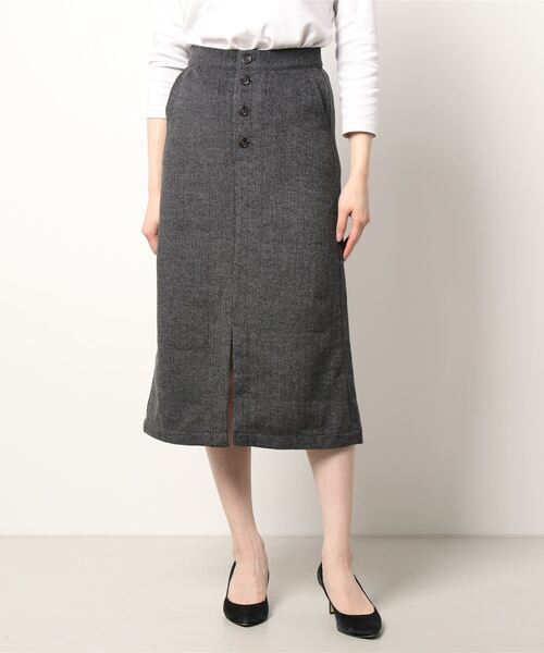 STYLEBLOCK(スタイルブロック)の「起毛ヘリンボーンフロント釦スカート(スカート・レディース・ベージュ/ホワイト/チャコールグレー・M)」の1枚目の写真