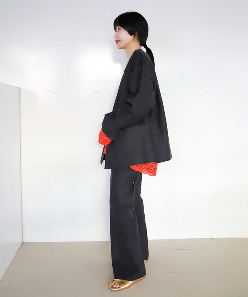 CITYSHOP（シティーショップ）の「Li/Co COLLARLESS ジャケット（ノーカラージャケット・レディース・ブラック/ベージュ・36/38）」の6枚目の写真