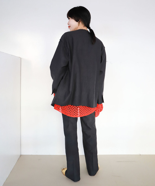 CITYSHOP（シティーショップ）の「Li/Co COLLARLESS ジャケット（ノーカラージャケット・レディース・ブラック/ベージュ・36/38）」の7枚目の写真