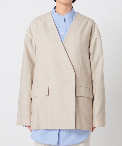 CITYSHOP（シティーショップ）の「Li/Co COLLARLESS ジャケット（ノーカラージャケット・レディース・ブラック/ベージュ・36/38）」の12枚目の写真