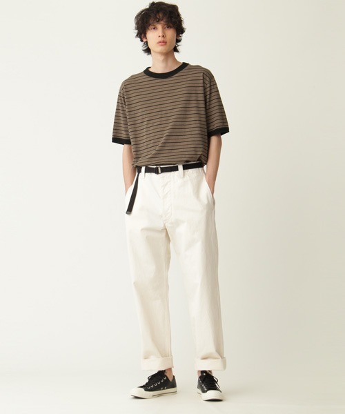 MHL.(エムエイチエル)の「COTTON LINEN STRIPE JERSEY(Tシャツ/カットソー・メンズ・ナチュラル/カーキ・LARGE/MEDIUM)」の8枚目の写真