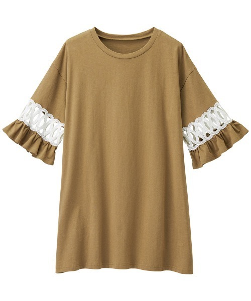 RANAN(ラナン)の「袖レース切替チュニック(Tシャツ/カットソー・レディース・モカ/ブルーグレー/ブラック/杢グレー・M/LL/L)」の1枚目の写真