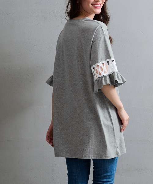 RANAN(ラナン)の「袖レース切替チュニック(Tシャツ/カットソー・レディース・モカ/ブルーグレー/ブラック/杢グレー・M/LL/L)」の8枚目の写真