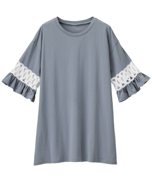 RANAN(ラナン)の「袖レース切替チュニック(Tシャツ/カットソー・レディース・モカ/ブルーグレー/ブラック/杢グレー・M/LL/L)」の9枚目の写真