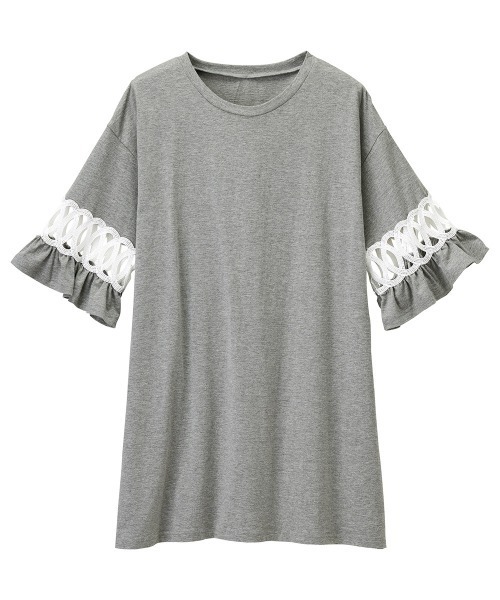 RANAN(ラナン)の「袖レース切替チュニック(Tシャツ/カットソー・レディース・モカ/ブルーグレー/ブラック/杢グレー・M/LL/L)」の10枚目の写真