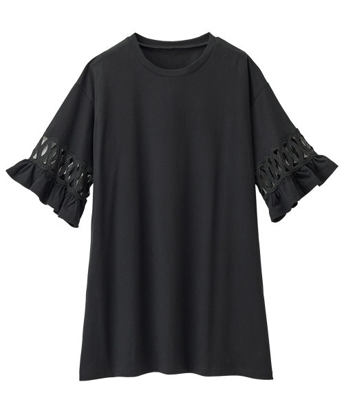 RANAN(ラナン)の「袖レース切替チュニック(Tシャツ/カットソー・レディース・モカ/ブルーグレー/ブラック/杢グレー・M/LL/L)」の5枚目の写真