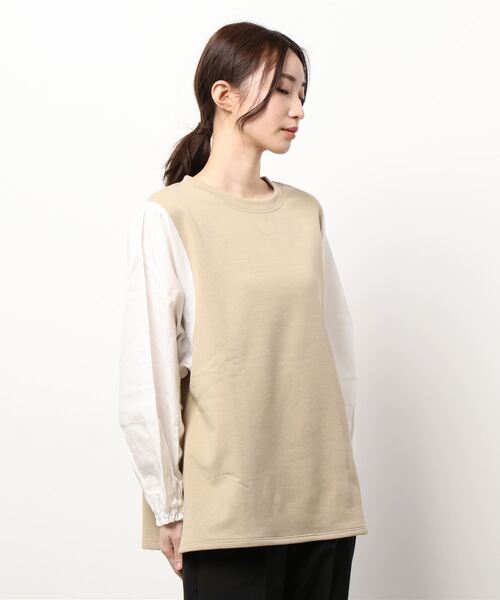 Samansa Mos2(サマンサ モスモス)の「裏毛袖切替カットソー(Tシャツ/カットソー・レディース・ベージュ/ネイビー/キナリ・フリ-)」の4枚目の写真