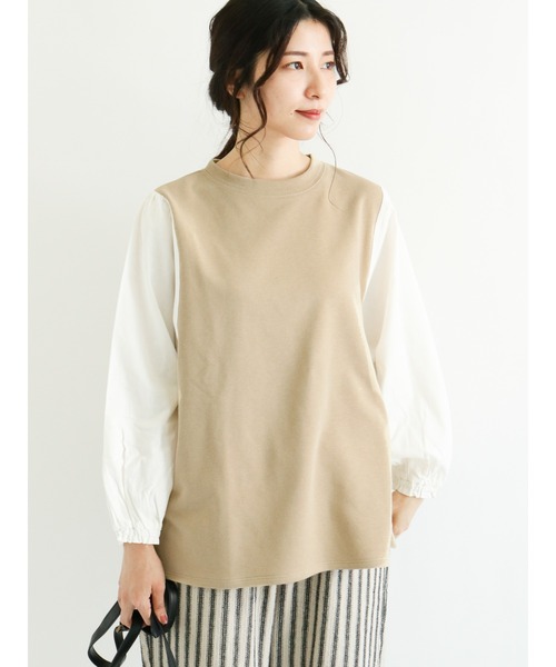 Samansa Mos2(サマンサ モスモス)の「裏毛袖切替カットソー(Tシャツ/カットソー・レディース・ベージュ/ネイビー/キナリ・フリ-)」の3枚目の写真