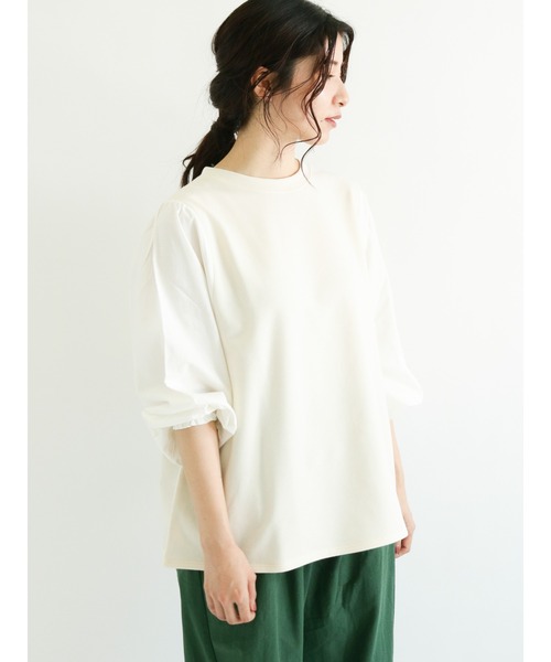 Samansa Mos2(サマンサ モスモス)の「裏毛袖切替カットソー(Tシャツ/カットソー・レディース・ベージュ/ネイビー/キナリ・フリ-)」の2枚目の写真