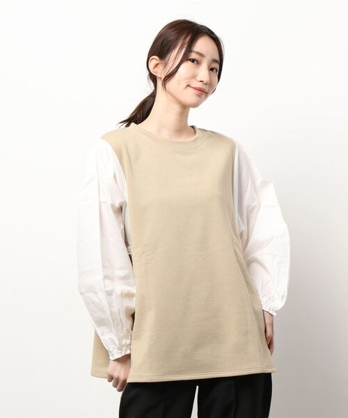 Samansa Mos2(サマンサ モスモス)の「裏毛袖切替カットソー(Tシャツ/カットソー・レディース・ベージュ/ネイビー/キナリ・フリ-)」の8枚目の写真