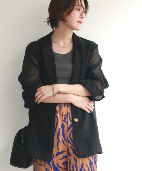 notch.（ノッチ）の「ソフトオーガンジーテーラージャケット（テーラードジャケット・レディース・グレー/ブラウン系その他/ブラウン/ブラック・M）」の2枚目の写真