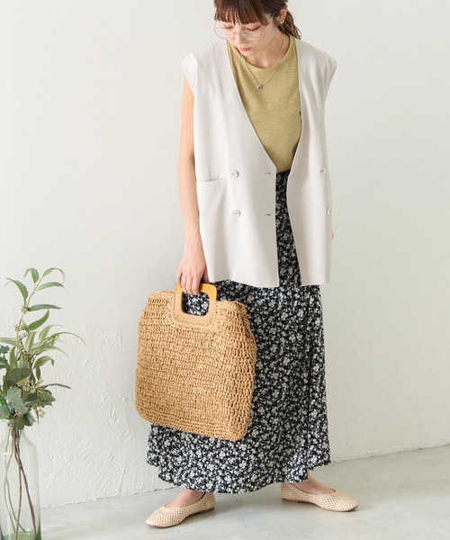 Crisp（クリスプ）の「ウッドハンドルスクエアバッグ（ハンドバッグ・レディース・ベージュ/ナチュラル・FREE）」の6枚目の写真