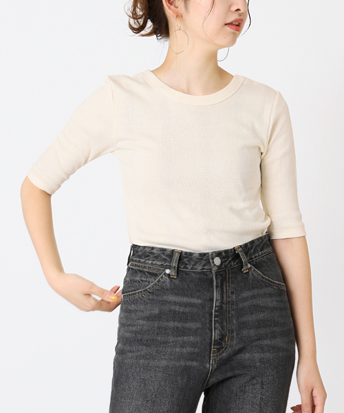 MILLER(ミラー)の「《予約》【Miller/ミラー】 パネルリブ五分袖TEE*(Tシャツ/カットソー・レディース・ナチュラル/グリーン/ピンク・FREE)」の2枚目の写真