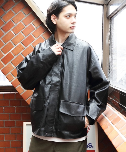 ８(eight)（エイト）の「ＰＵ Ａ-２ジャケット（ライダースジャケット・メンズ・ブラック/ダークブラウン・MEDIUM/LARGE）」の2枚目の写真