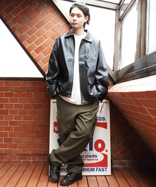 ８(eight)（エイト）の「ＰＵ Ａ-２ジャケット（ライダースジャケット・メンズ・ブラック/ダークブラウン・MEDIUM/LARGE）」の18枚目の写真