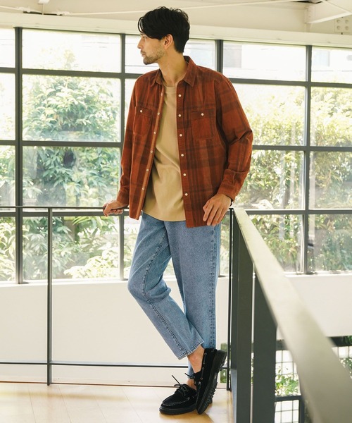 BAYFLOW(ベイフロー)の「インディゴチェックシャツ(シャツ/ブラウス・メンズ・ネイビー/オフホワイト/オレンジ・MEDIUM/LARGE)」の12枚目の写真
