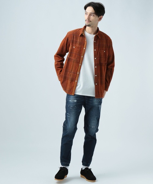 BAYFLOW(ベイフロー)の「インディゴチェックシャツ(シャツ/ブラウス・メンズ・ネイビー/オフホワイト/オレンジ・MEDIUM/LARGE)」の7枚目の写真