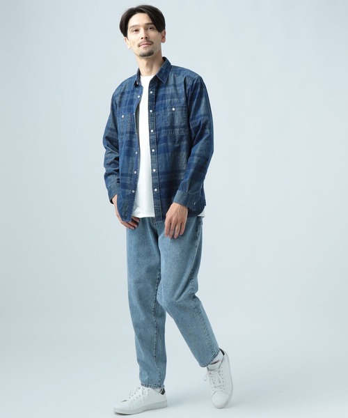 BAYFLOW(ベイフロー)の「インディゴチェックシャツ(シャツ/ブラウス・メンズ・ネイビー/オフホワイト/オレンジ・MEDIUM/LARGE)」の4枚目の写真