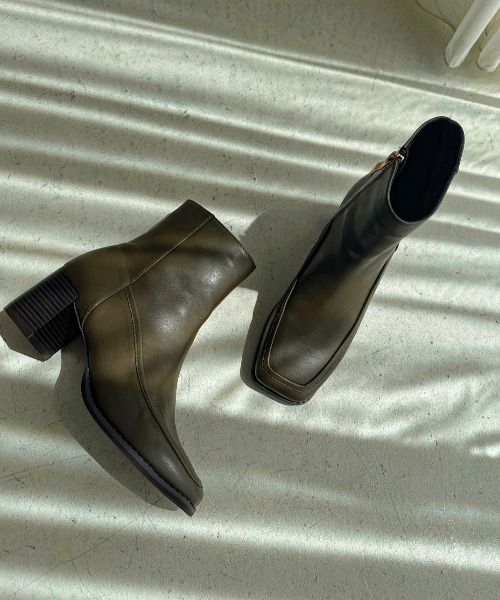 セール】新色登場 ZOZOTOWN限定 スクエアトゥ 切替 ヒールブーツ 21392