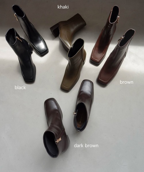 セール】新色登場 ZOZOTOWN限定 スクエアトゥ 切替 ヒールブーツ 21392