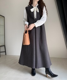 キーネックロングフロントタックワンピース ジャンパースカート