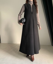 キーネックロングフロントタックワンピース ジャンパースカート