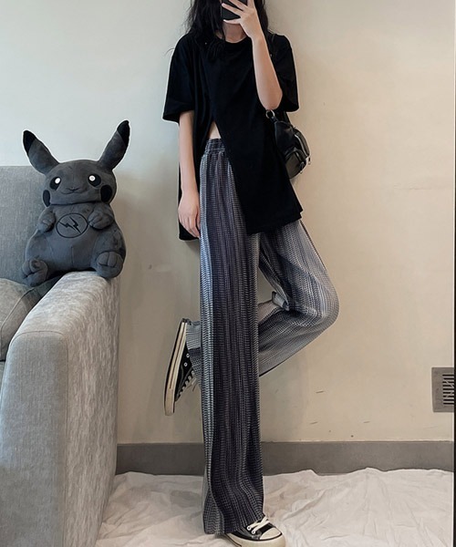 i-dare(アイディア)の「【i-dare】総柄リブリラックスパンツ(その他パンツ・レディース・ブラウン/グレー・SMALL/MEDIUM/LARGE)」の1枚目の写真