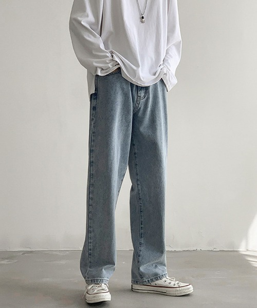 aimoha(アイモハ)の「ストレートワイドデニム(デニムパンツ・メンズ・ブラック/ライトブルー/ネイビー・LARGE/XX-LARGE/MEDIUM/X-LARGE)」の2枚目の写真