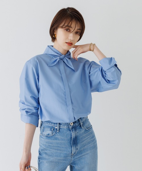 Rouge vif(ルージュヴィフ)の「リボンシャツブラウス(シャツ/ブラウス・レディース・ホワイト/ブルー・フリー)」の2枚目の写真