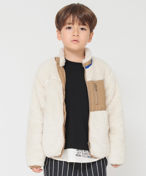 BRANSHES(ブランシェス)の「【やわらか】ボアジャケット(ブルゾン・キッズ・ブラック/アイボリー/カモフラージュ・100/90/130/110/140/120/150/160)」の20枚目の写真