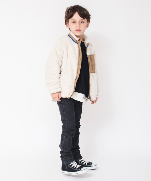 BRANSHES(ブランシェス)の「【やわらか】ボアジャケット(ブルゾン・キッズ・ブラック/アイボリー/カモフラージュ・100/90/130/110/140/120/150/160)」の5枚目の写真