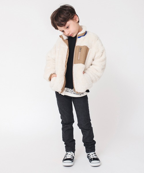 BRANSHES(ブランシェス)の「【やわらか】ボアジャケット(ブルゾン・キッズ・ブラック/アイボリー/カモフラージュ・100/90/130/110/140/120/150/160)」の4枚目の写真