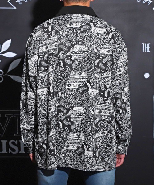 LUXSTYLE(ラグスタイル)の「衿配色総柄プリント長袖シャツ(シャツ/ブラウス・メンズ・ブラック×イエロー/ブラック×ホワイト/マルチ・L/M)」の4枚目の写真