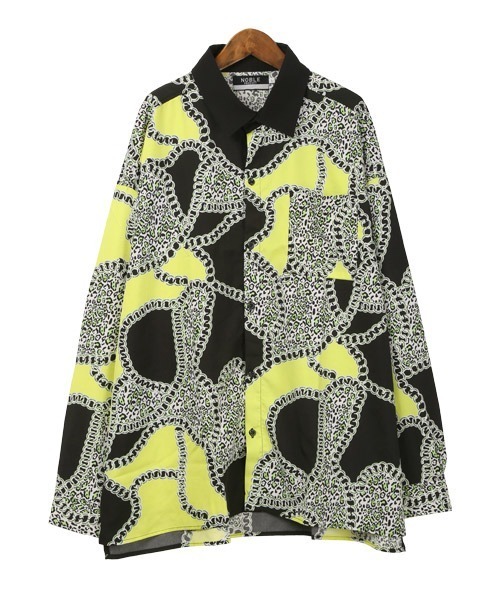 LUXSTYLE(ラグスタイル)の「衿配色総柄プリント長袖シャツ(シャツ/ブラウス・メンズ・ブラック×イエロー/ブラック×ホワイト/マルチ・L/M)」の11枚目の写真