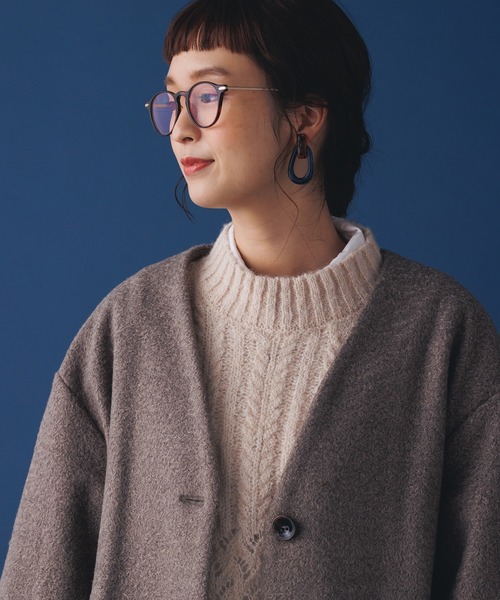 hunch（ハンチ）の「ウールライクミディアムコート l 真冬 防寒 コクーン型 シンプル 重ね着 オーバーサイズ あったかポケット（ノーカラーコート・レディース・グレイッシュベージュ/アイボリー/ネイビー・FREE）」の11枚目の写真