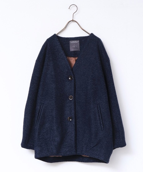 hunch（ハンチ）の「ウールライクミディアムコート l 真冬 防寒 コクーン型 シンプル 重ね着 オーバーサイズ あったかポケット（ノーカラーコート・レディース・グレイッシュベージュ/アイボリー/ネイビー・FREE）」の13枚目の写真